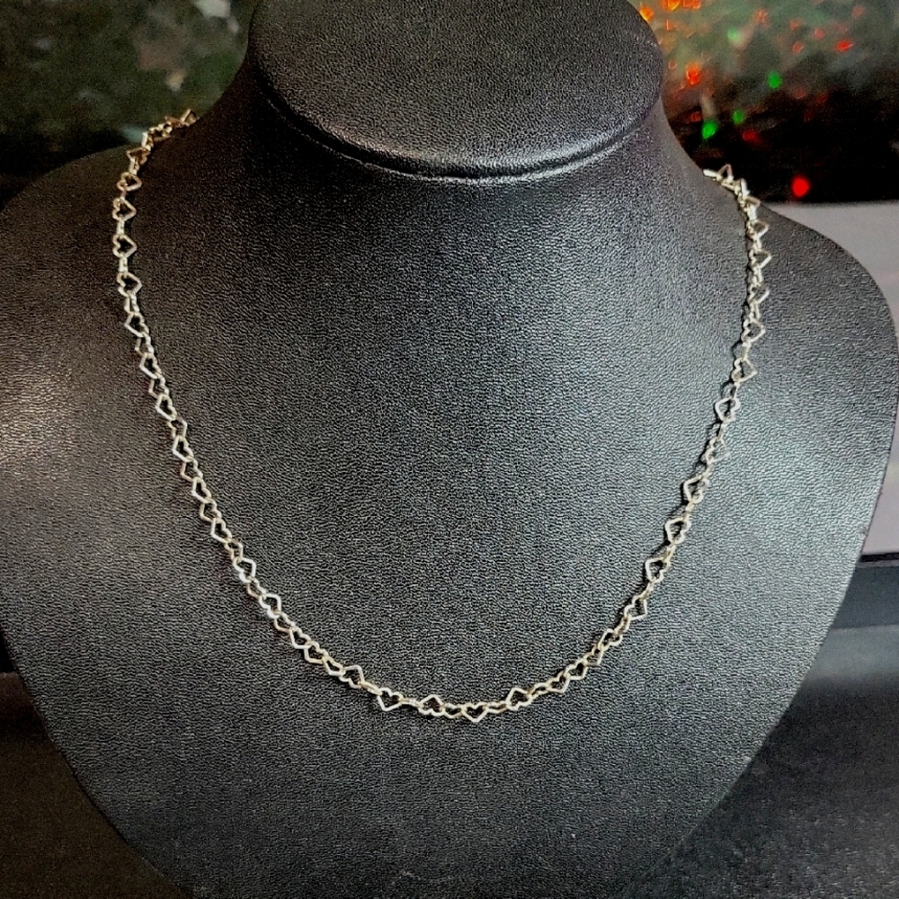 Vintage 925 Sterling Silver Heart Link Chain Necklace 18" Made In Italy